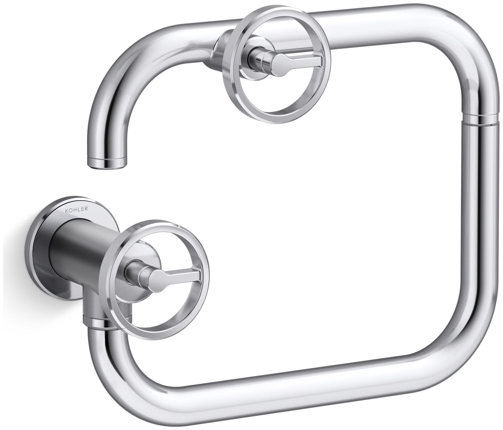 Kohler K-28678-9 Billet 3.2 GPM Wall Mounted Single Hole Pot Filler Polished Chrome Faucet Pot Filler Double Handle