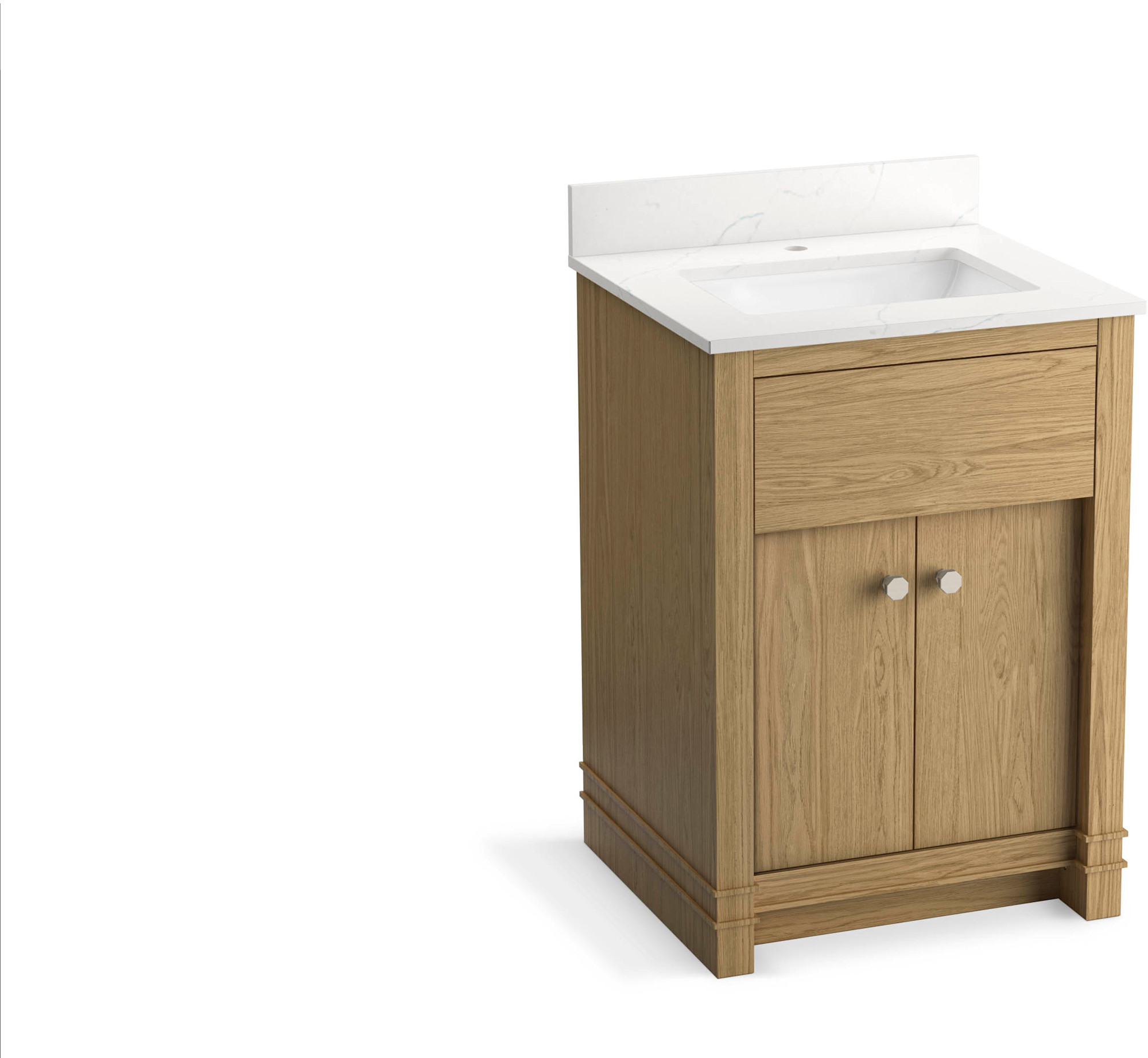 Kohler K-33264 Alouette 24" Free Standing Single Basin Vanity Set with Cabinet and Quartz Vanity Top Light Oak Bathroom Storage Vanity Sets Single