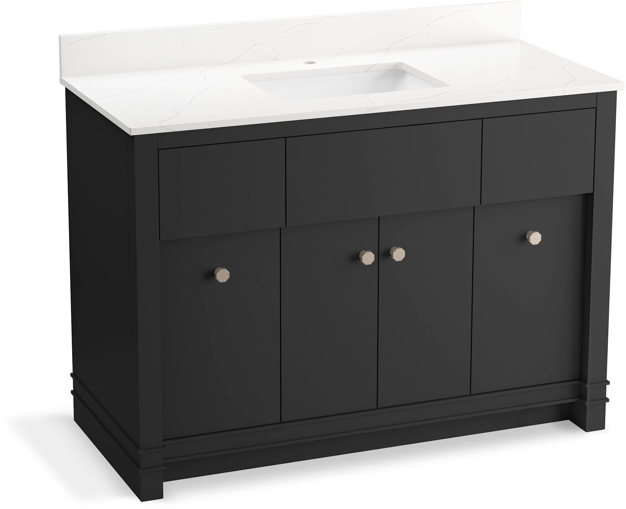 Kohler K-33268 Alouette 48" Free Standing Single Basin Vanity Set with Cabinet and Quartz Vanity Top Dark Warm Grey Bathroom Storage Vanity Sets