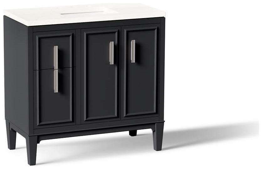 Kohler K-33545-ASB Southerk 36" Free Standing Single Basin Vanity Set with Cabinet and Quartz Vanity Top Slate Grey Bathroom Storage Vanity Sets