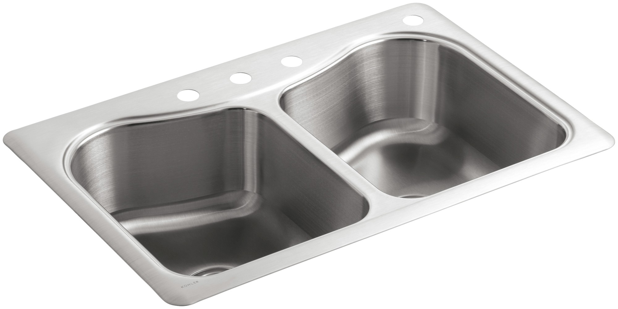 Kohler K-3369-4 Staccato 33" Double Basin Top-Mount 18-Gauge Stainless Steel Kitchen Sink with SilentShield Stainless Steel Sinks Kitchen Sinks