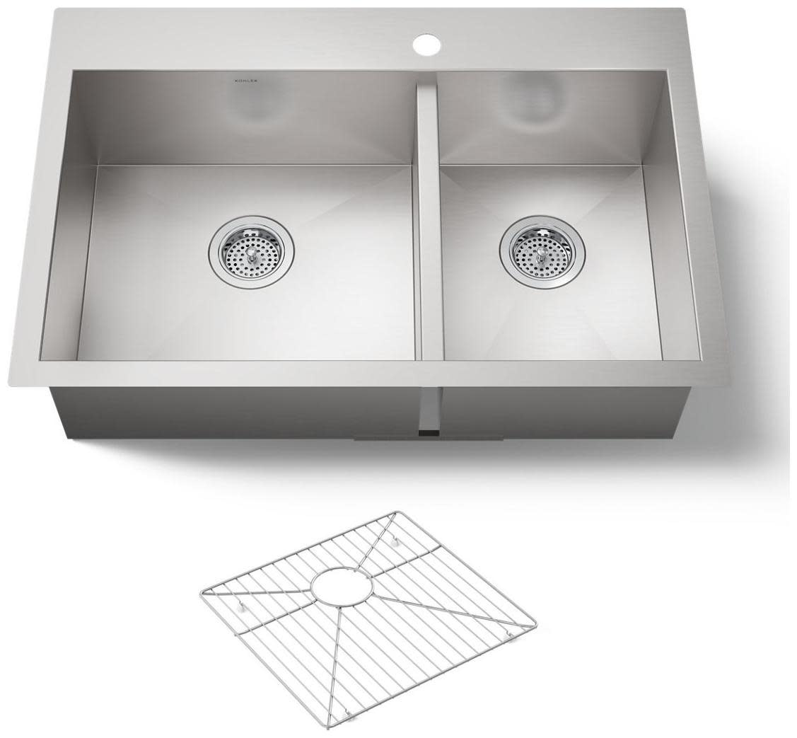 Kohler K-3823-1 Vault 33" Double Basin Top-Mount/Under-Mount 18-Gauge Stainless Steel Kitchen Sink with SilentShield Stainless Steel Sinks Kitchen