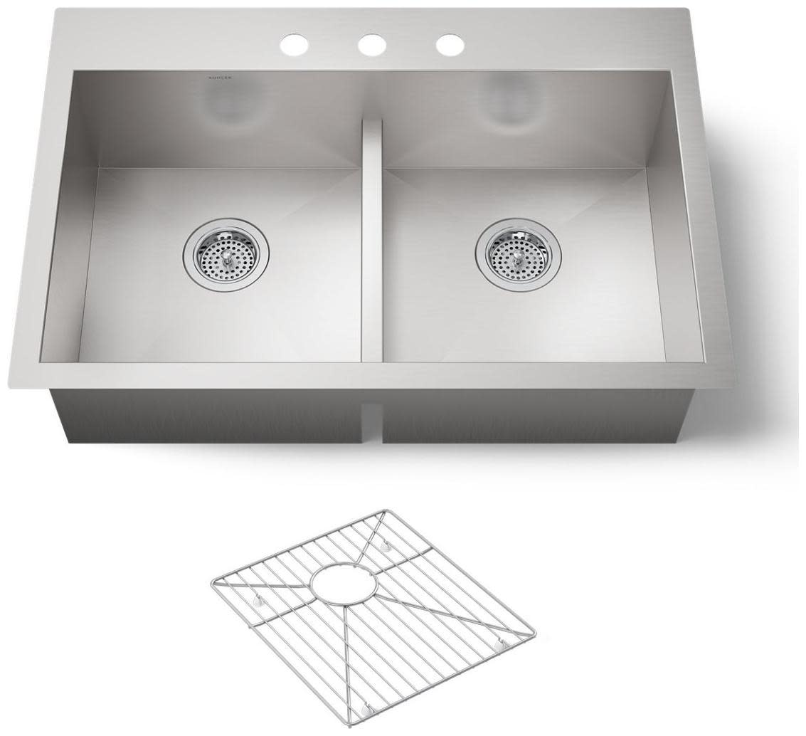 Kohler K-3838-3 Vault 33" Double Basin Top-Mount/Under-Mount 18-Gauge Stainless Steel Kitchen Sink with Smart Divide Stainless Steel Sinks Kitchen