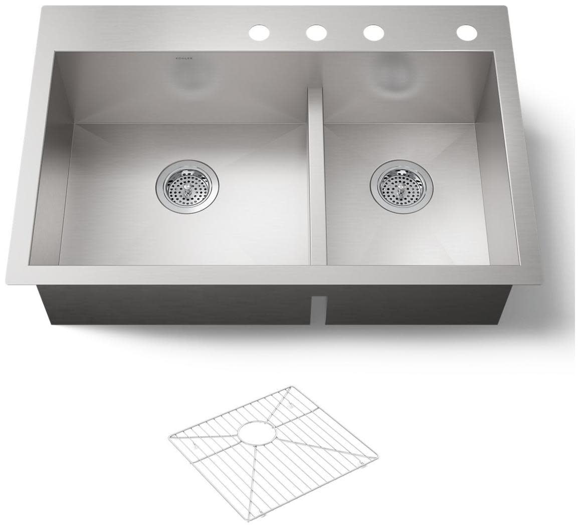 Photos - Kitchen Sink Kohler K-3839-4 Vault 33" Double Basin Top-Mount/Under-Mount 18-Gauge Stainless Steel  with Smart Divide Stainle 