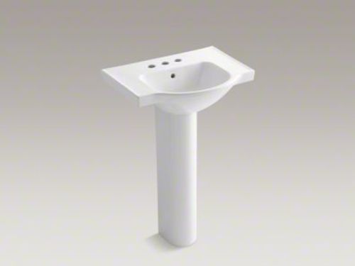 Photos - Bathroom Sink Kohler K-5266-4 Veer 24" Pedestal  with Three Holes Drilled and Overflow White Sinks s Sinks with 