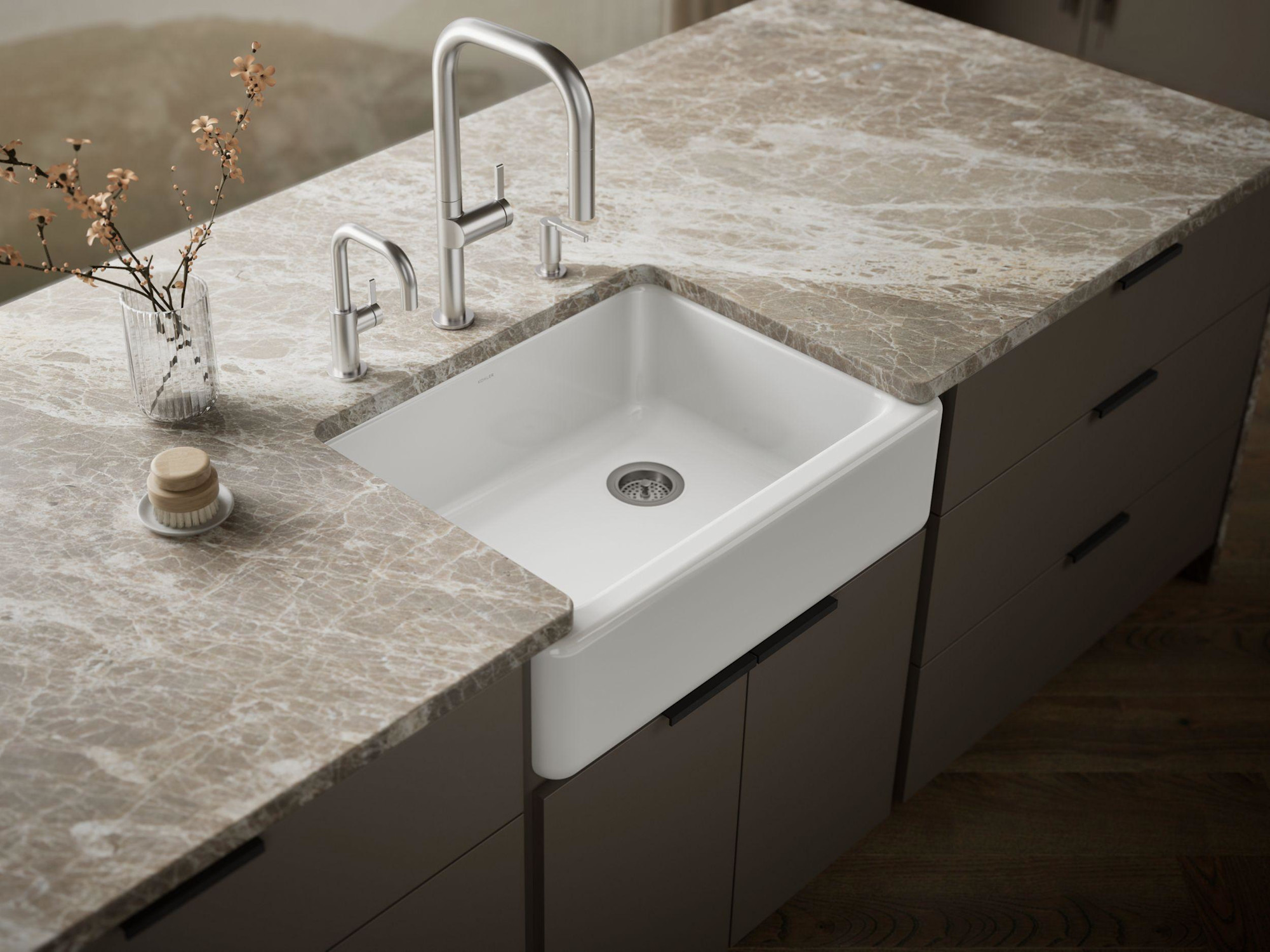 Photos - Kitchen Sink Kohler K-6487 Whitehaven 29-11/16" Self-Trimming Farmhouse Single Basin Enameled Cast Iron  White Sinks Kitchen 