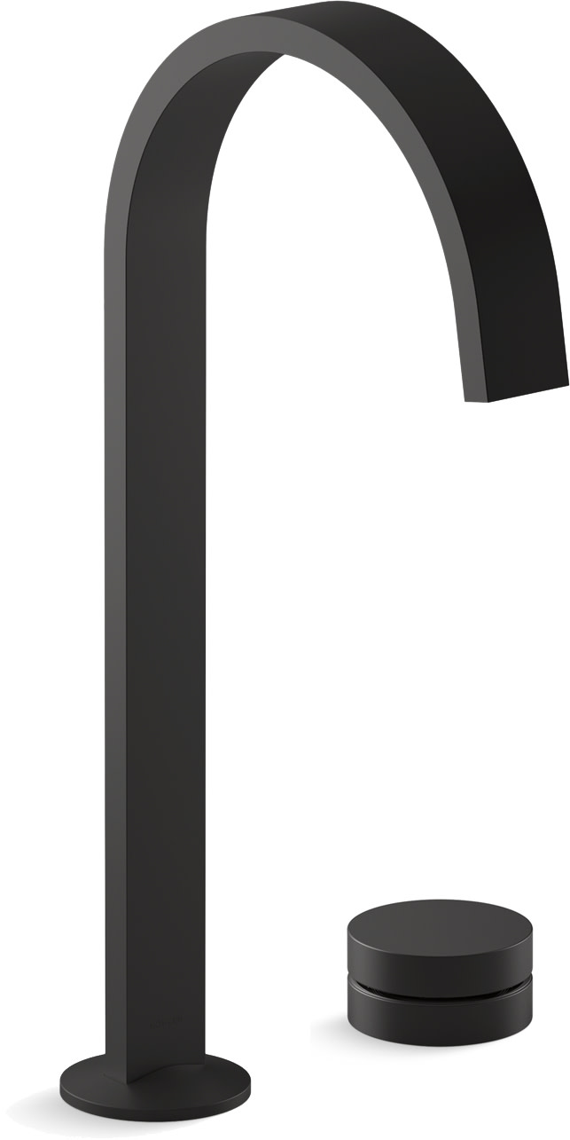 Kohler K-77966-8A Components 1.2 GPM Widespread Vessel Bathroom Faucet with Tall Ribbon Spout Rocker Handle and Pop-Up Drain Assembly Matte Black