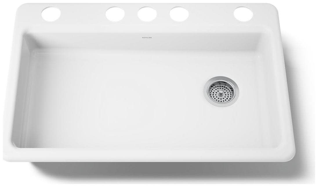 Photos - Kitchen Sink Kohler K-8689-5U Riverby 33" Single Basin Cast Iron for Undermount Installations White Sinks s Cast
