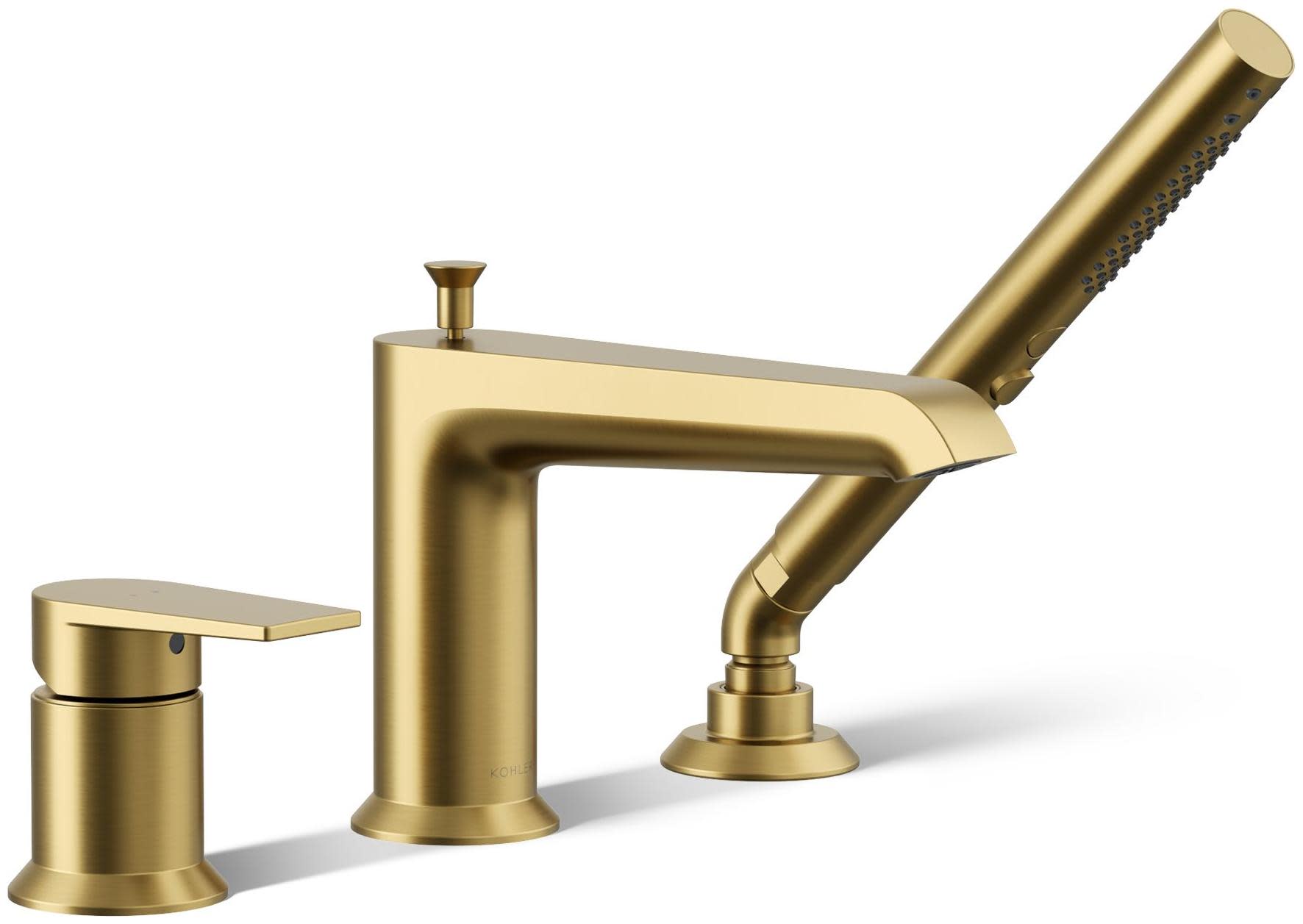 Photos - Tap Kohler K-97070-4 Hint Deck Mounted Roman Tub Filler with Built-In Diverter - Includes Hand Shower Vibrant Brushed Moderne Br 
