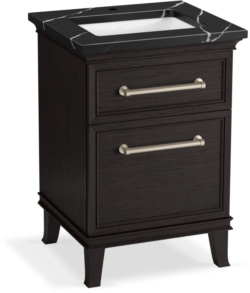 Kohler K-CM29469-BD1-EN Artifacts 25" Free Standing Single Basin Vanity Set with Cabinet and Quartz Vanity Top Carbon Oak Bathroom Storage Vanity Sets