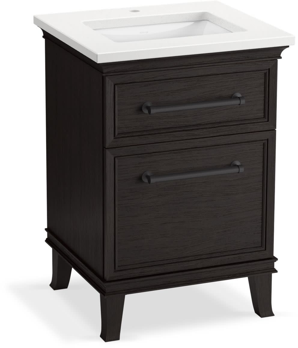 Kohler K-CM29469-BD1-WL Artifacts 25" Free Standing Single Basin Vanity Set with Cabinet and Quartz Vanity Top Carbon Oak Bathroom Storage Vanity Sets