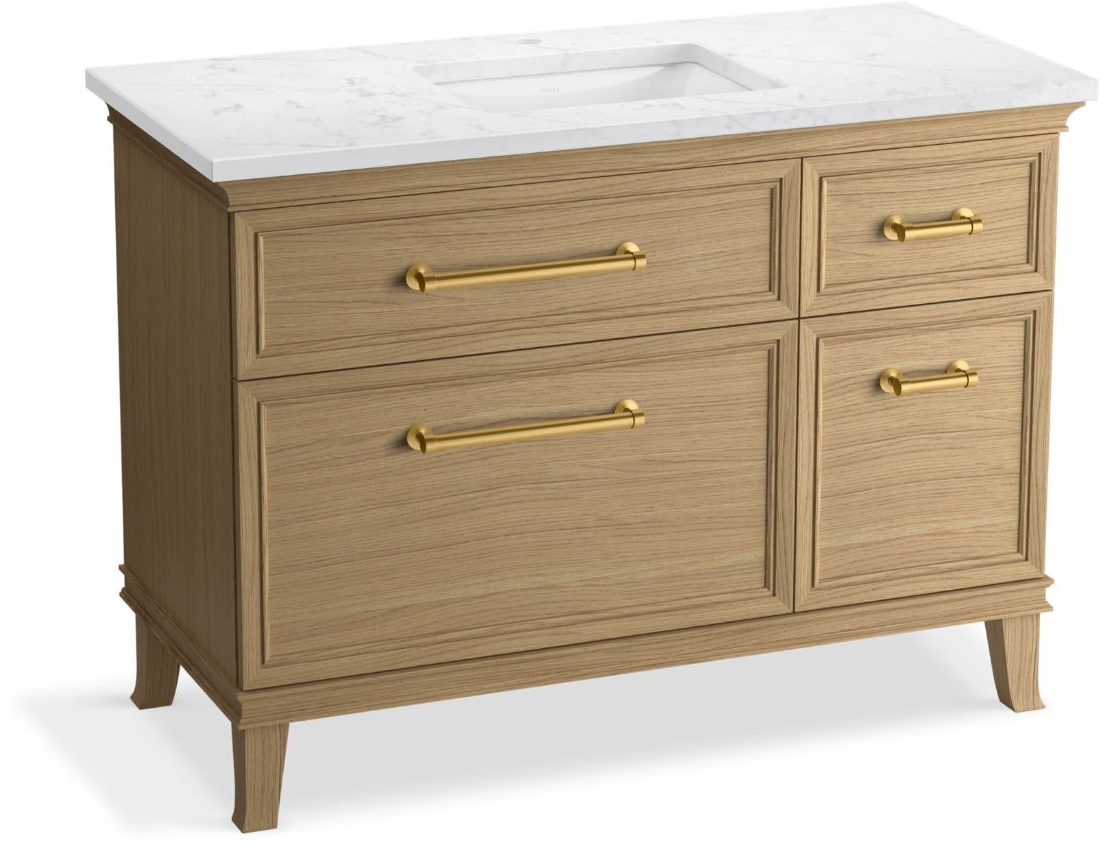 Kohler K-CM29481-BD4-TB Artifacts 49" Free Standing Single Basin Vanity Set with Cabinet and Quartz Vanity Top Light Oak Bathroom Storage Vanity Sets