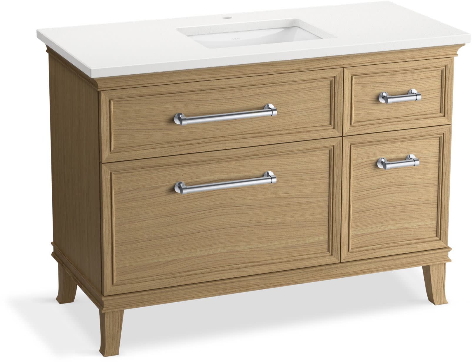 Kohler K-CM29481-BD4-WC Artifacts 49" Free Standing Single Basin Vanity Set with Cabinet and Quartz Vanity Top Light Oak Bathroom Storage Vanity Sets