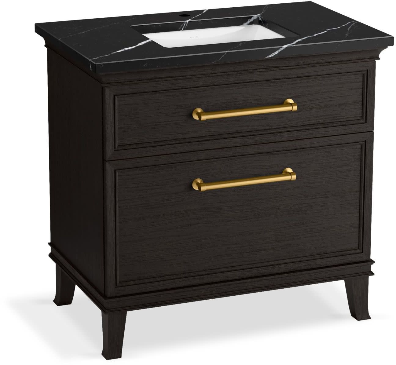 Kohler K-CM33559-BD3-EB Artifacts 37" Free Standing Single Basin Vanity Set with Cabinet and Quartz Vanity Top Carbon Oak Bathroom Storage Vanity Sets