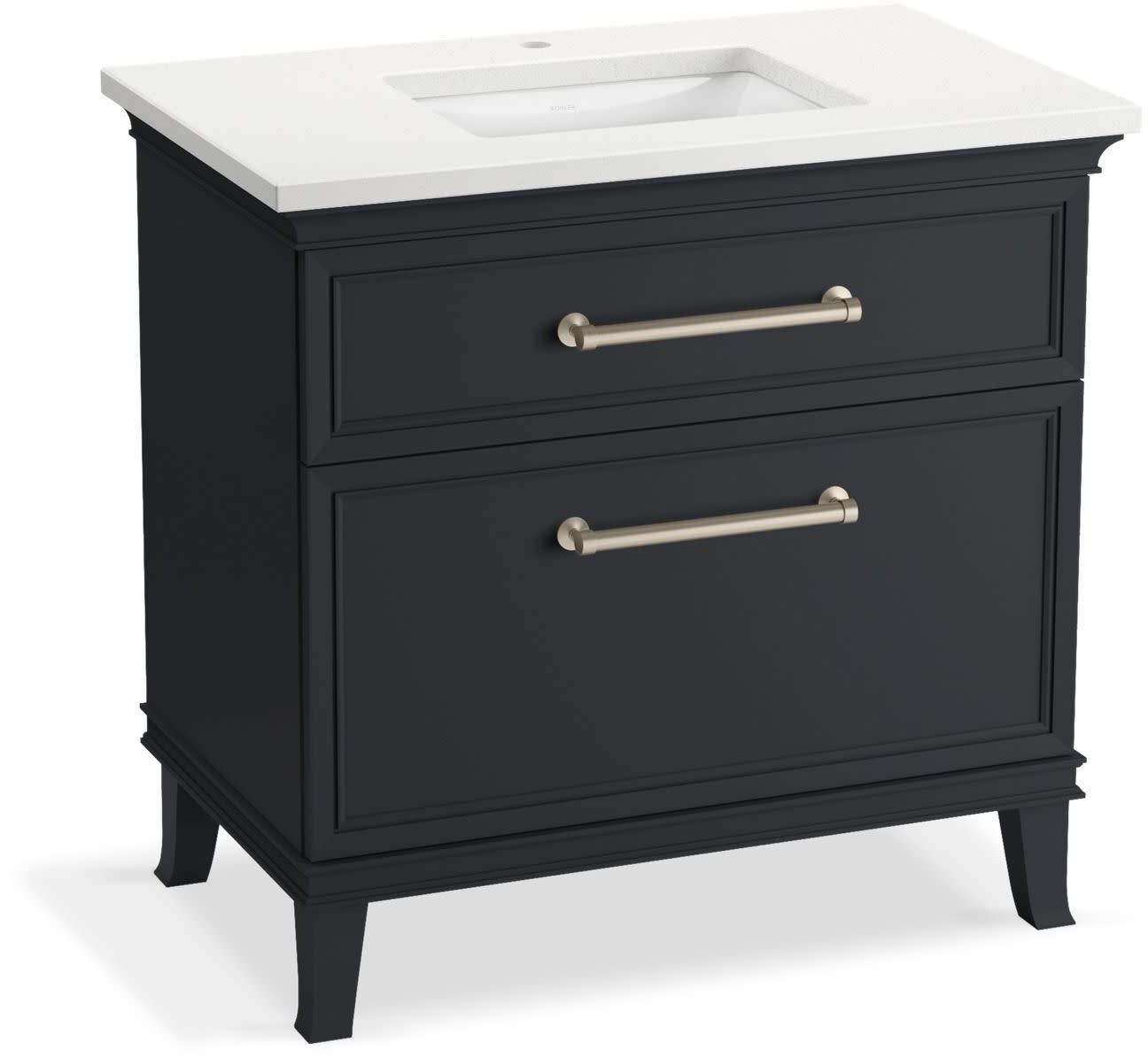 Kohler K-CM33559-BD3-WN Artifacts 37" Free Standing Single Basin Vanity Set with Cabinet and Quartz Vanity Top Slate Grey Bathroom Storage Vanity Sets