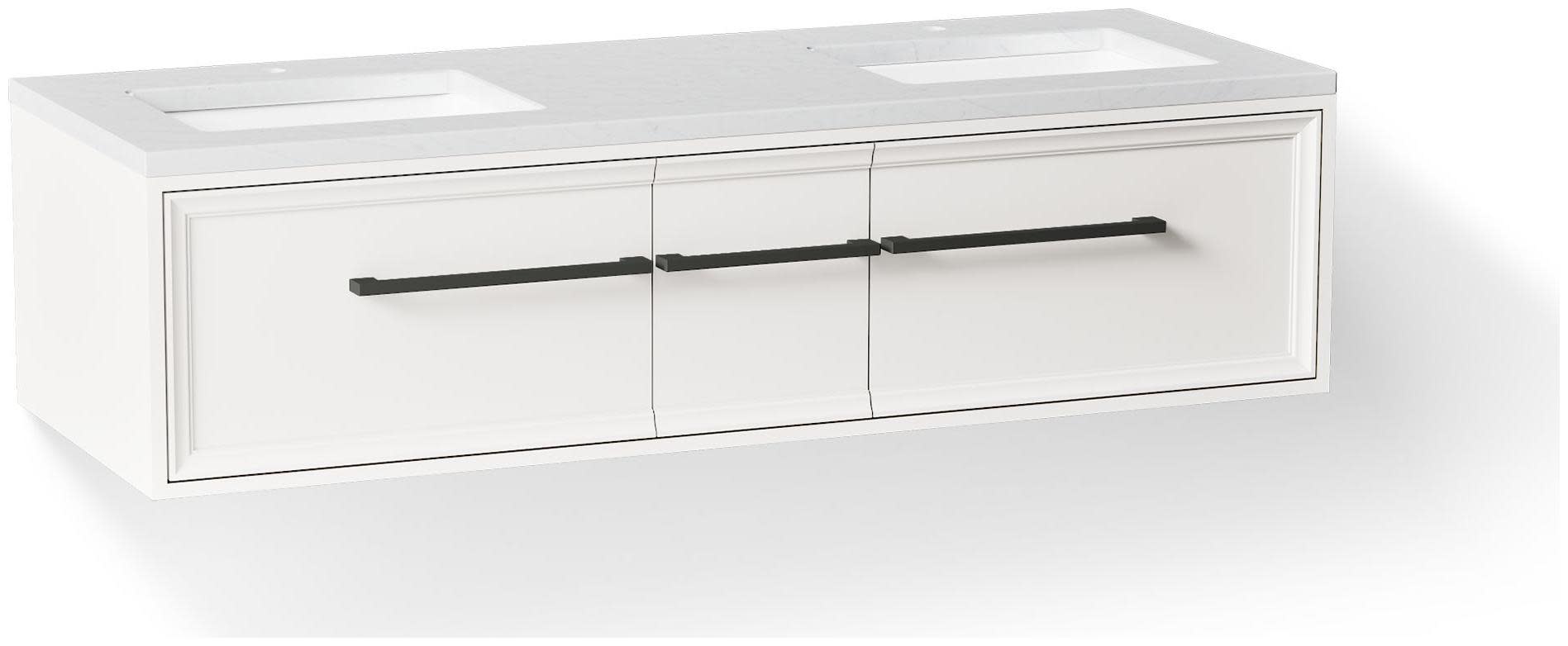 Kohler K-CM33567-BD23-TL Lodern 61" Wall Mounted Double Basin Vanity Set with Cabinet and Quartz Vanity Top Linen White Bathroom Storage Vanity Sets