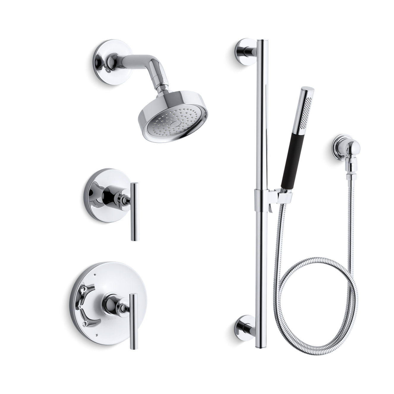 Photos - Shower System Kohler K-PURIST-SHWR-BNDL-HS  Purist Complete Pressure Balanced Shower Package with Hand Shower Slide Rail Diverter an 