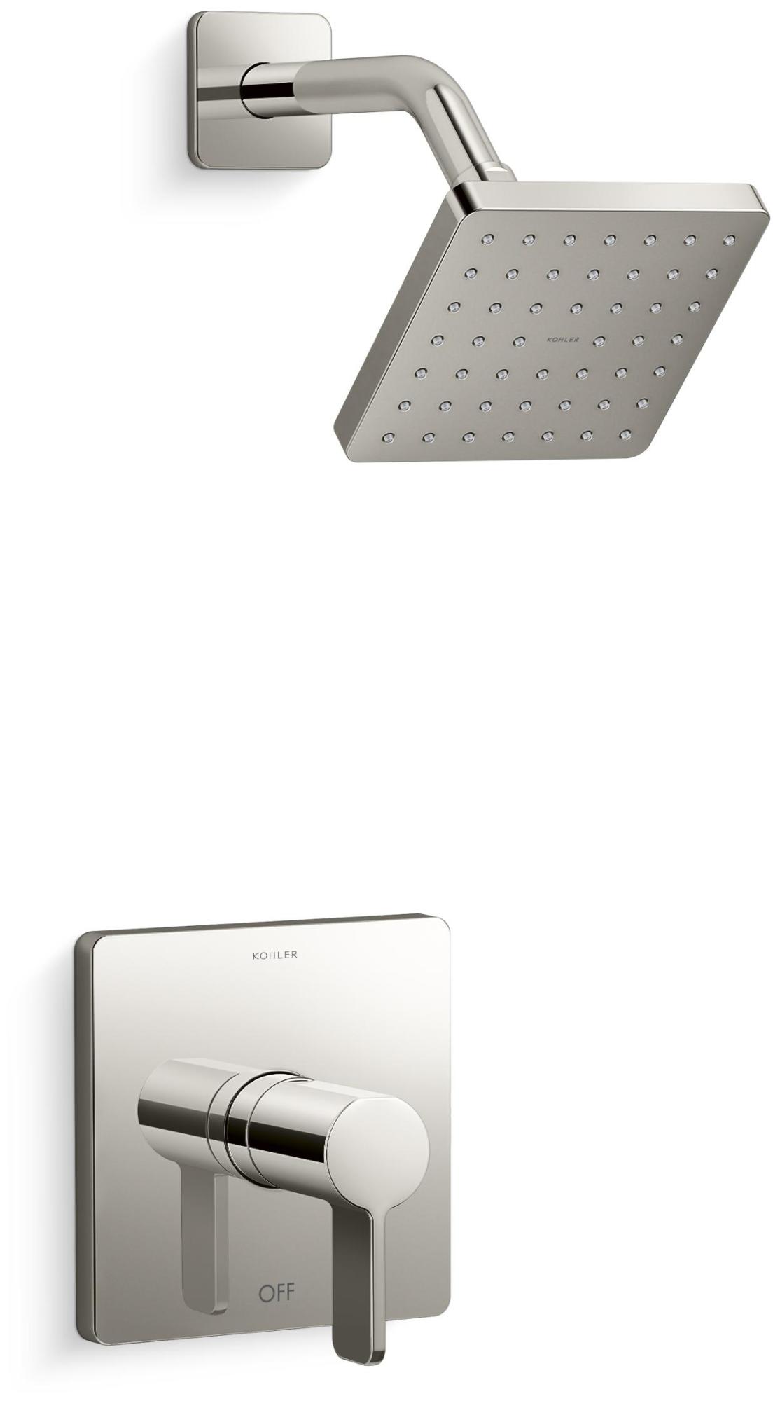 Kohler K-TS23503-4 Parallel Shower Only Trim Package with 2.5 GPM Single Function Shower Head Vibrant Polished Nickel Showers Shower Only Pressure