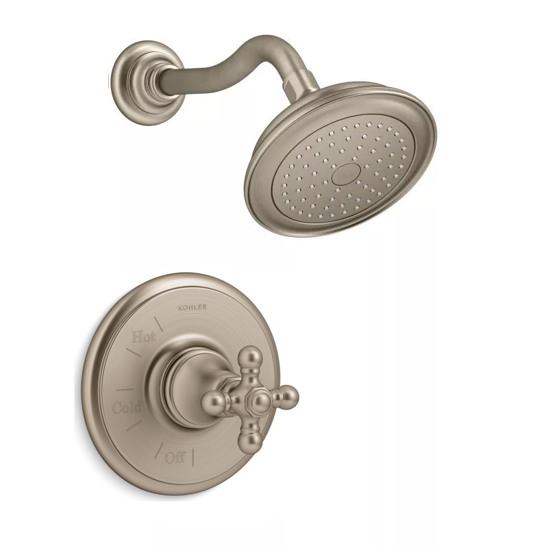 Kohler K-TS72767-3-SHOWER Artifacts Shower Trim Package with Cross Handle Single Function Rain Shower Head and Katalyst Technology Vibrant Brushed
