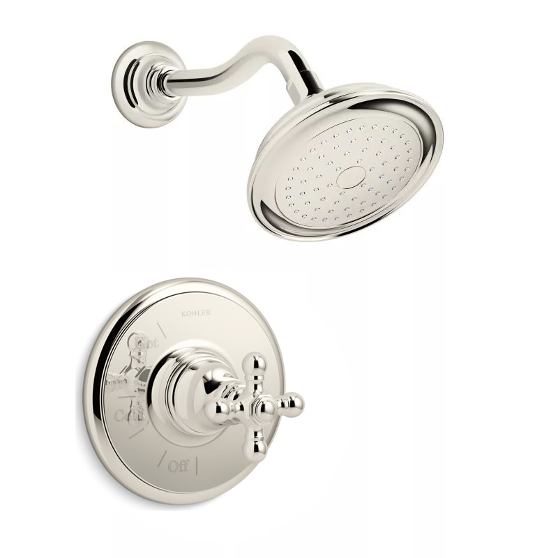 Kohler K-TS72767-3-SHOWER Artifacts Shower Trim Package with Cross Handle Single Function Rain Shower Head and Katalyst Technology Vibrant Polished