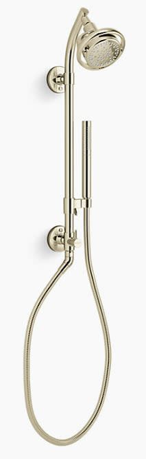 Kohler K-45906 HydroRail Retrofit Shower with Shower Arm French Gold Showers Retrofit Showers Exposed Shower Pipe Risers