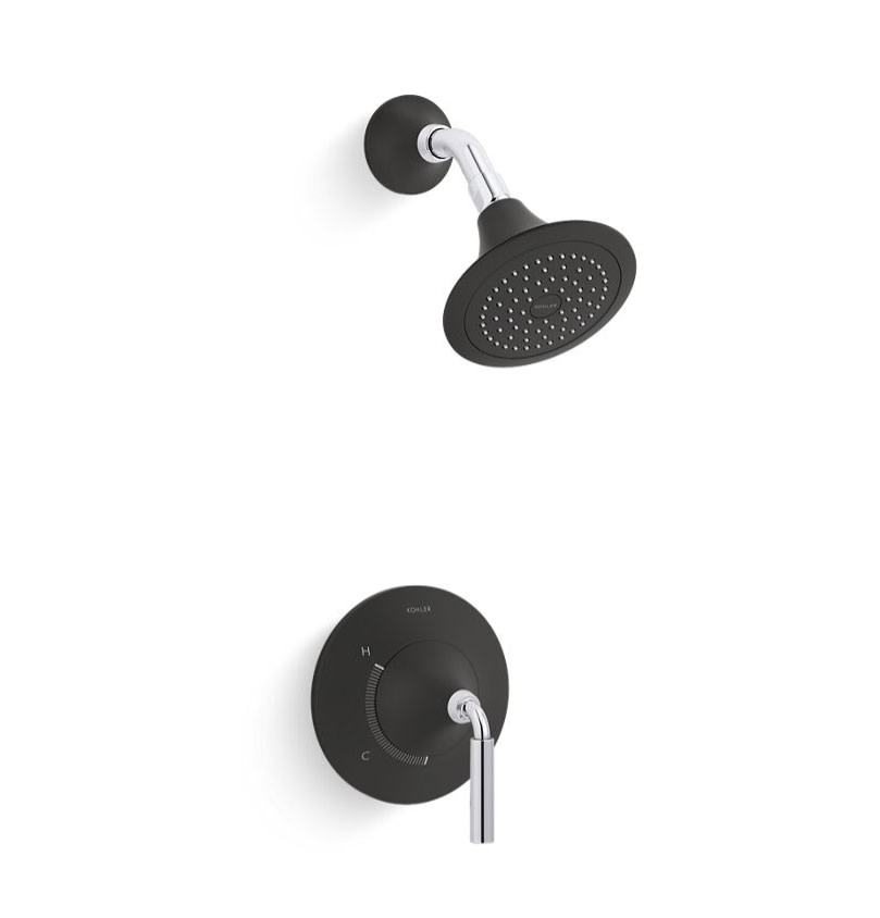 Kohler K-TS27420-4 Tone Shower Only Trim Package with 2.5 GPM Single Function Shower Head Polished Chrome With Matte Black Showers Shower Only