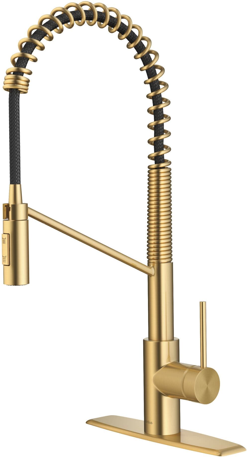 Kraus KPF-2631 Oletto Commercial Style Kitchen Faucet - Includes Escutcheon Brushed Brass Faucet Kitchen Single Handle