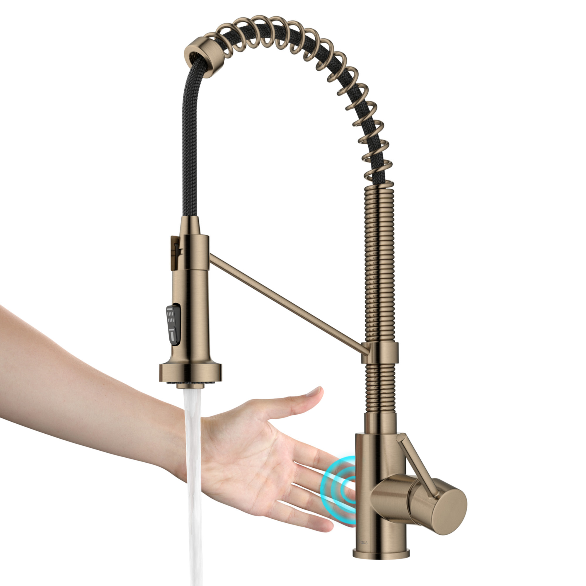 Kraus KSF-1610 Bolden 1.8 GPM Single Hole Pre-Rinse Pull Down Kitchen Faucet Spot Free Antique Champagne Bronze Faucet Kitchen Single Handle