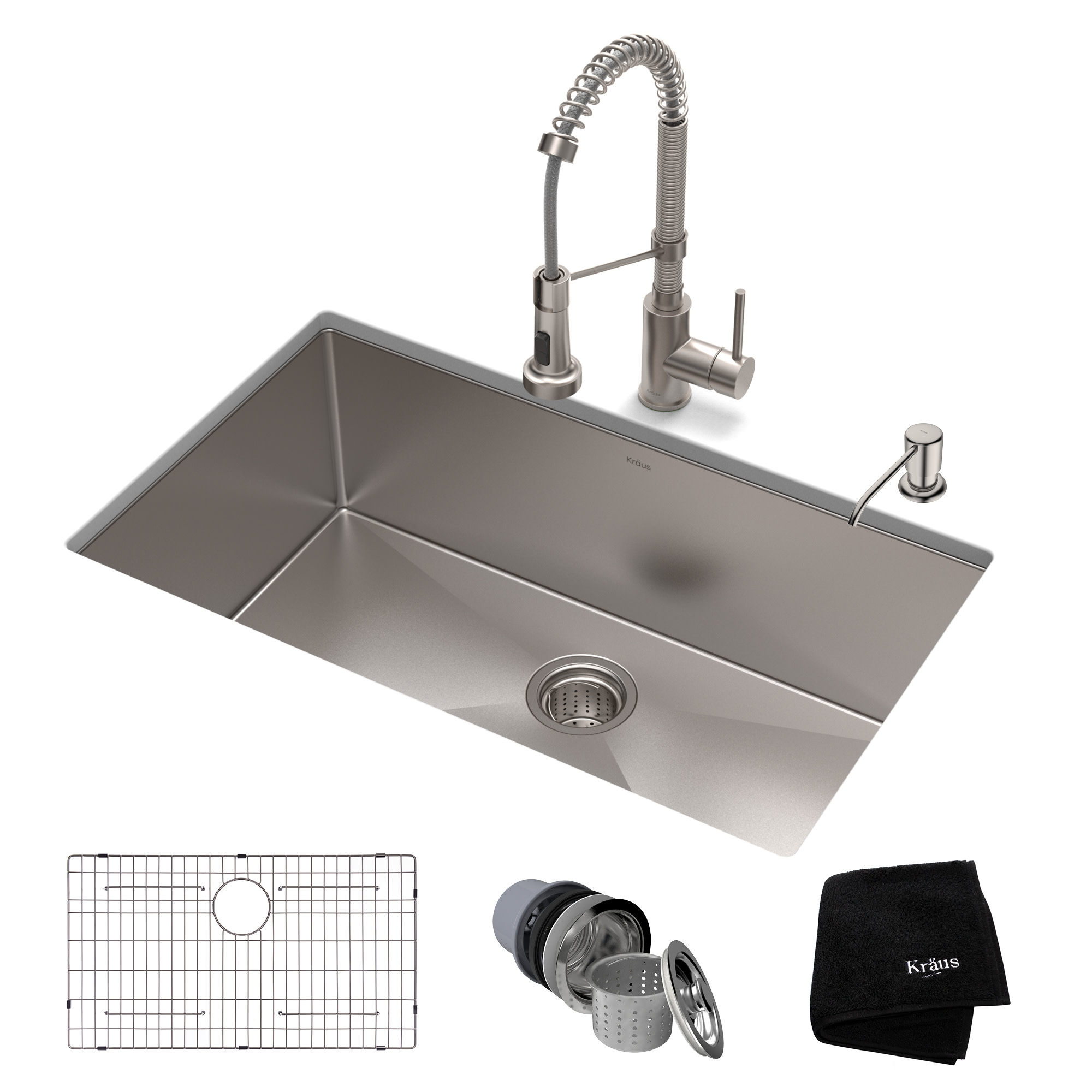 Kraus KHU100-30-1610-53 Standart PRO 30" Undermount Single Basin Stainless Steel Kitchen Sink with Deck Mounted 1.8 (GPM) Pre-Rinse Kitchen Faucet