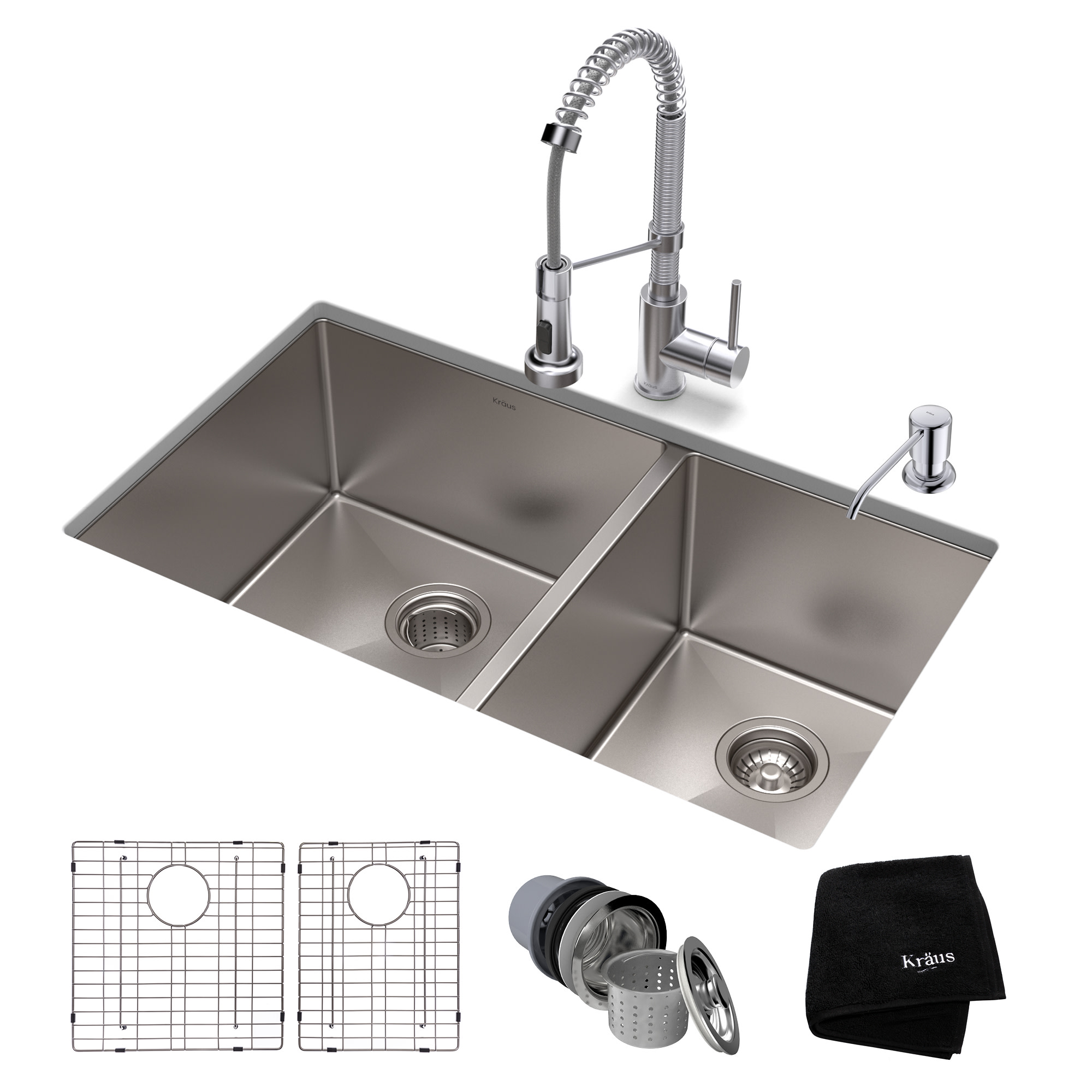 Photos - Kitchen Sink Kraus KHU103-33-1610-53 Standart PRO 33" Undermount Double Basin Stainless Steel  with Deck Mounted 1.8  Pr (GPM)