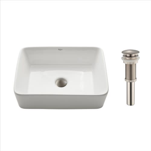 Kraus KCV-121 18-3/4" Ceramic Vessel Bathroom Sink - Includes Pop-Up Drain Satin Nickel Sinks Bathroom Sinks Sinks Only