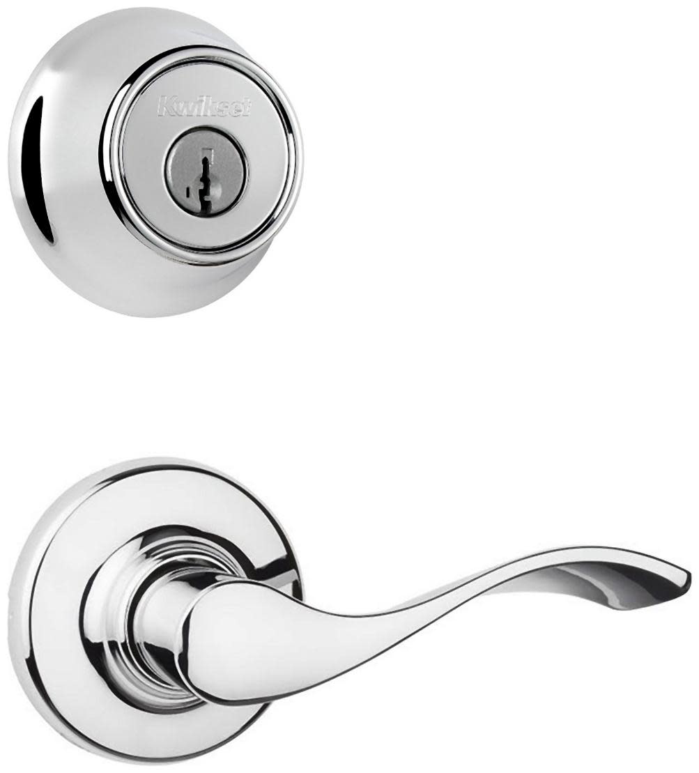 Kwikset 200BL-660-S Balboa Passage Lever Set and Single Cylinder Keyed Entry Deadbolt Combo with SmartKey from the 660 Series Polished Chrome Door