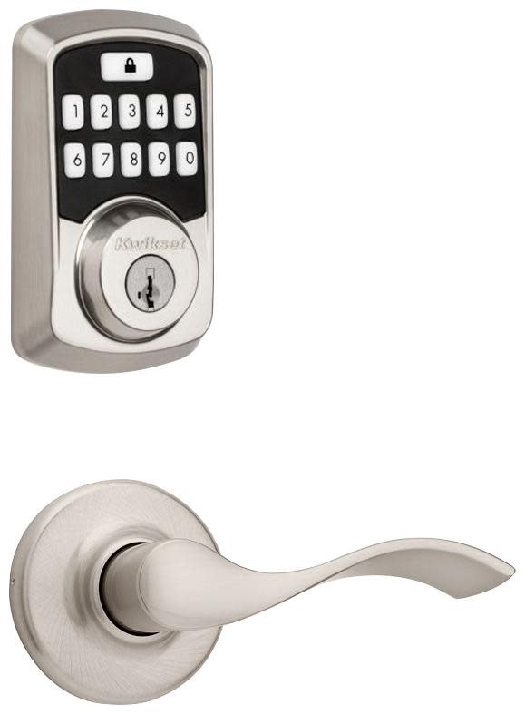 Kwikset 200BL-942BLE-S Balboa Passage Lever and 942 Aura Keypad Deadbolt Combo Pack with SmartKey and Bluetooth Technology Satin Nickel Door Hardware