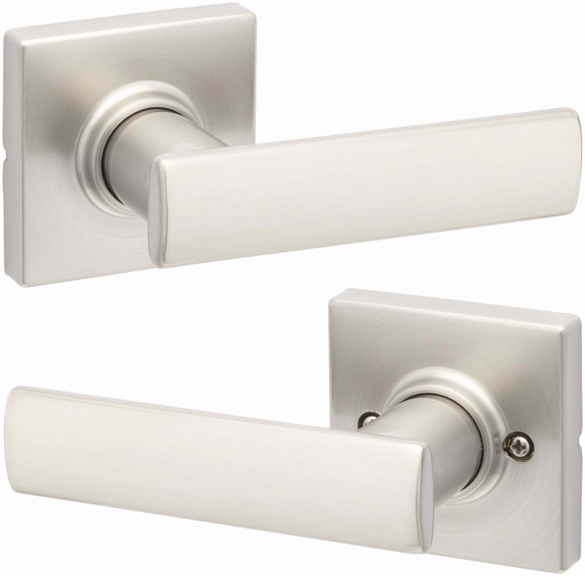 Photos - Door Handle Rose Kwikset 200BRNLSQT Breton Passage Door Lever Set with Square  Satin Nickel Door Hardware Door Levers Passage Door Levers 