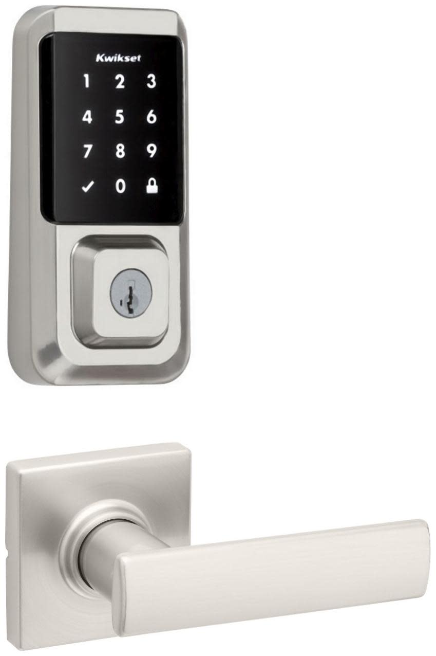 Kwikset 200BRNLSQT-939WIFITSCR-S Breton Passage Lever Set and Electronic Keyless Entry Deadbolt Combo Pack with SmartKey from the Halo Collection
