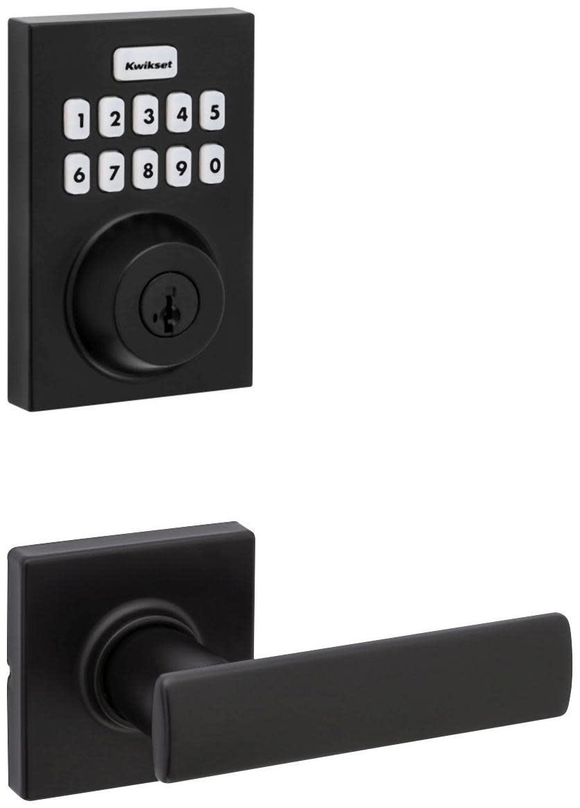 Kwikset 200BRNLSQT-620CNTZW700-S Breton Passage Lever Set and Electronic Keyless Entry Deadbolt Combo Pack with SmartKey from the Home Connect