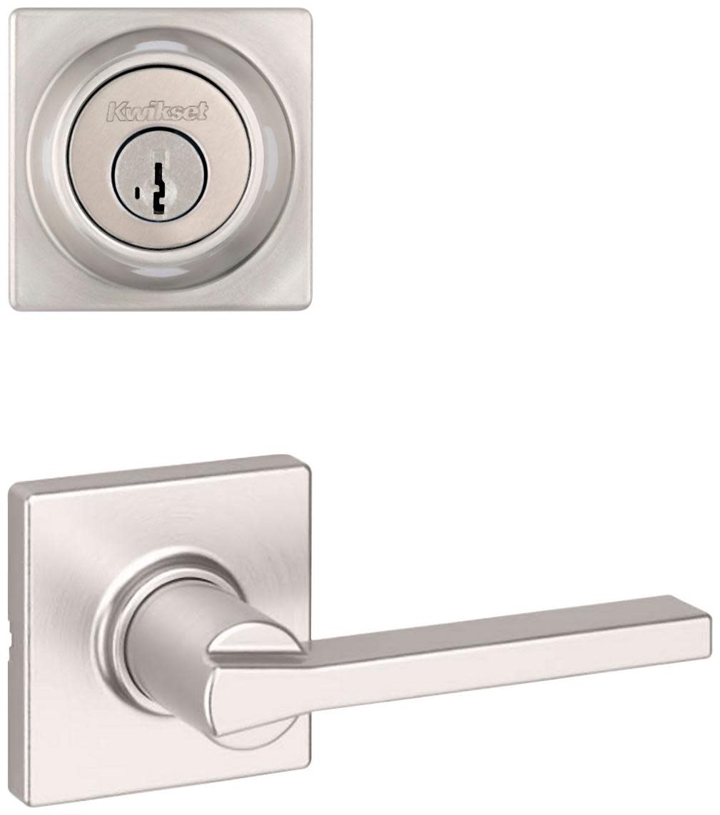 Kwikset 200CSLSQT-258SQT-S Casey Passage Lever Set and Single Cylinder Keyed Entry Deadbolt Combo with SmartKey from the Downtown Collection Polished