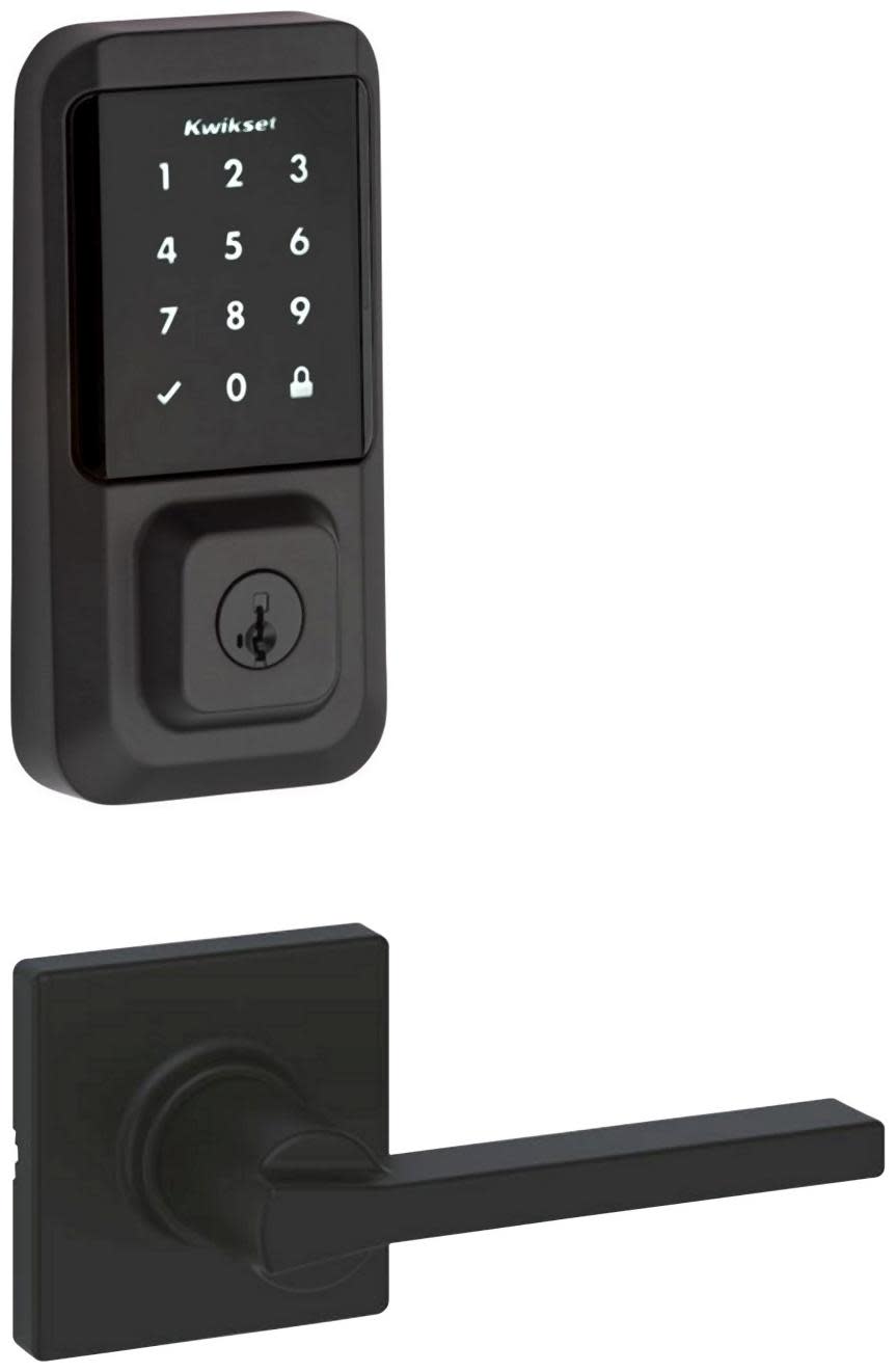 Kwikset 200CSLSQT-939WIFITSCR-S Casey Passage Lever Set and Electronic Keyless Entry Deadbolt Combo Pack with SmartKey from the Halo Collection Matte