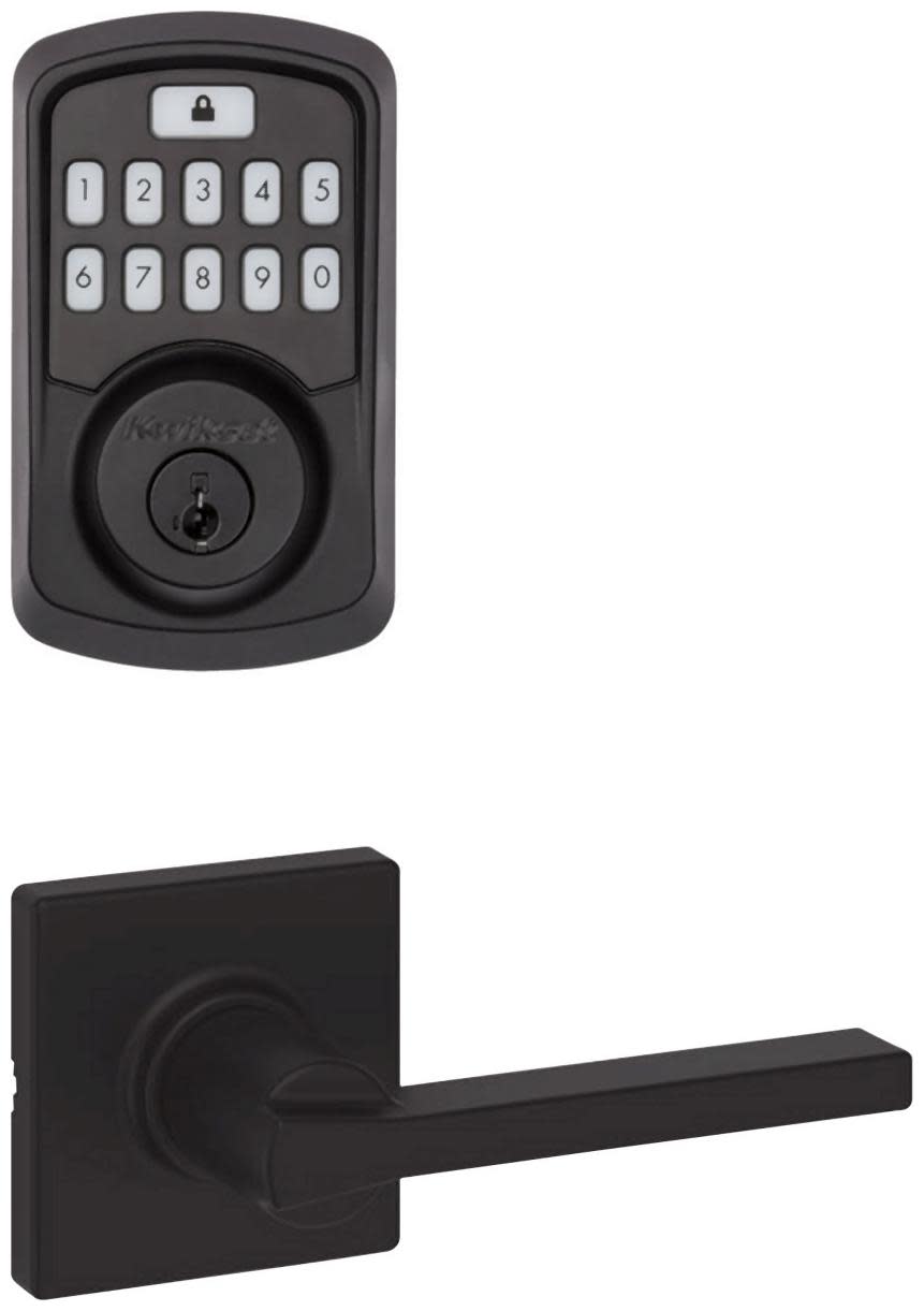 Kwikset 200CSLSQT-942BLE-S Casey Passage Lever Set and Electronic Keyless Entry Deadbolt Combo Pack with SmartKey from the Aura Collection Matte Black