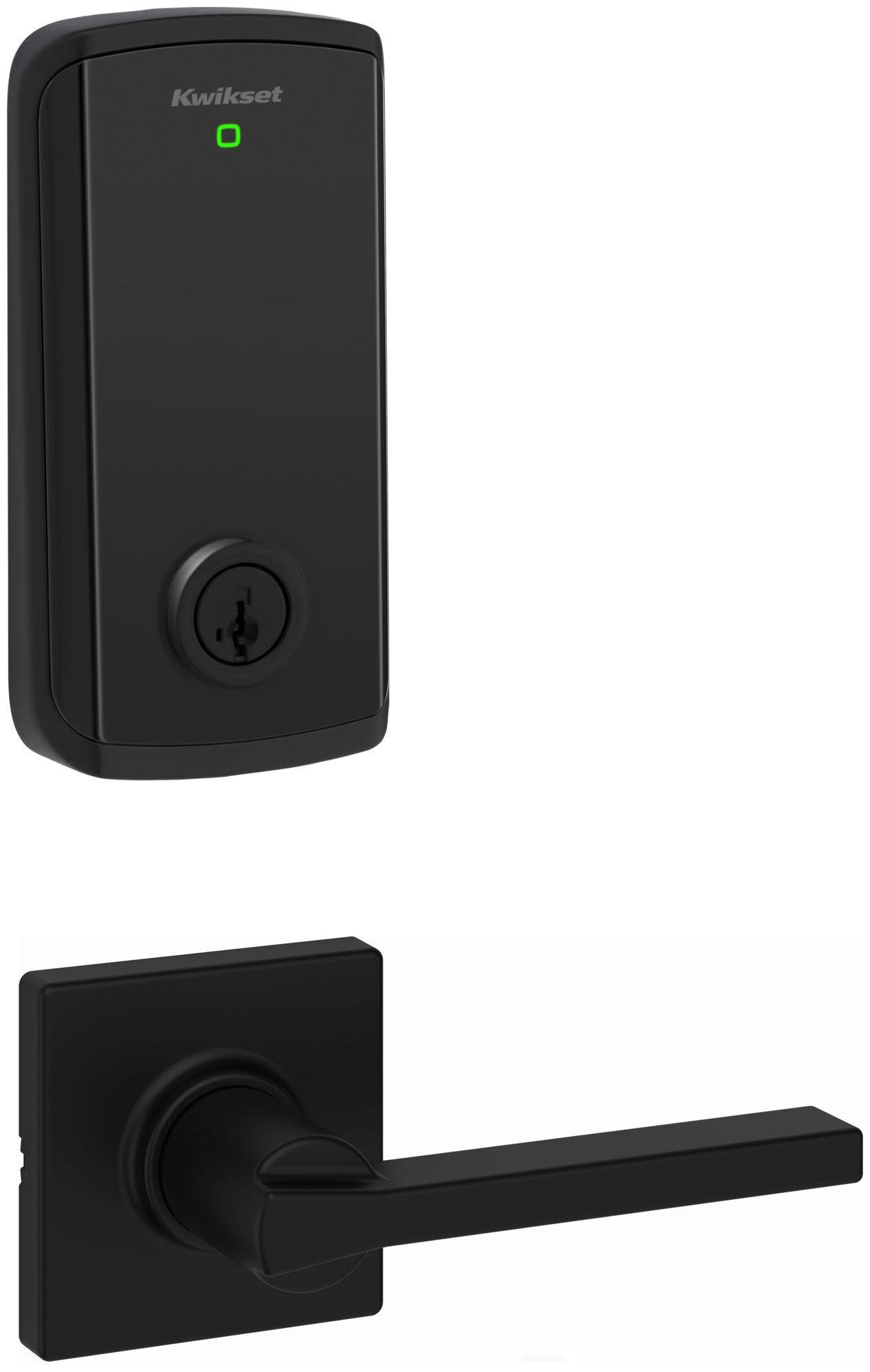Kwikset 200CSLSQT-9800WIFI-S Casey Passage Lever Set and Halo Electronic Touchscreen Deadbolt Combo Pack with SmartKey Matte Black Door Hardware Door