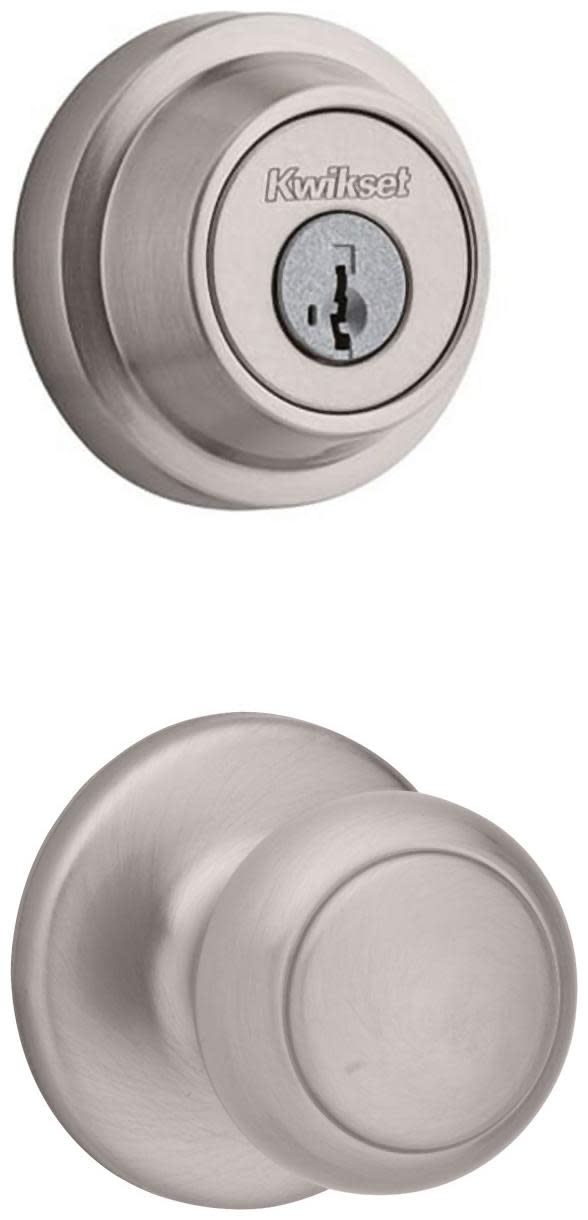 Kwikset 200CV-660RDT-S Cove Passage Knob Set and Single Cylinder Keyed Entry Deadbolt Combo with SmartKey from the Contemporary Collection Satin