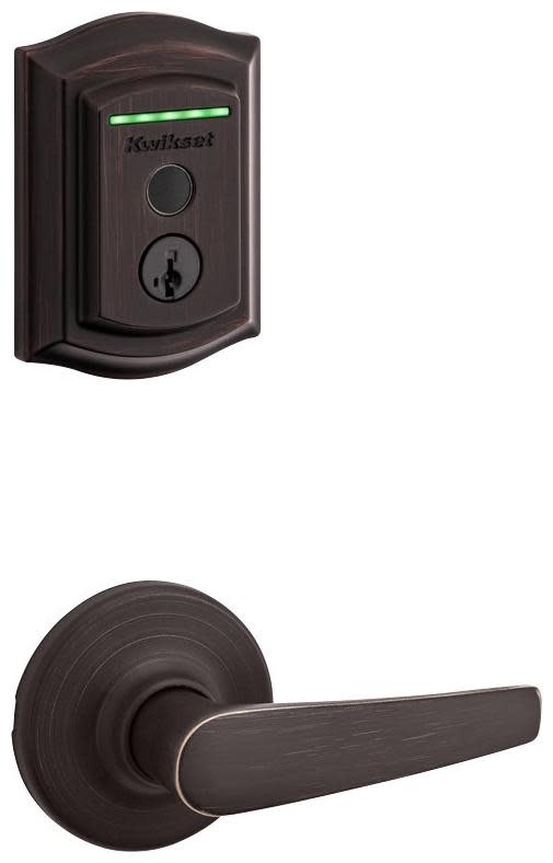 Kwikset 200DL-959TRLFPRT-S Delta Passage Lever and 959 Fingerprint Traditional Halo WiFi Enabled Deadbolt Combo Pack with SmartKey Venetian Bronze