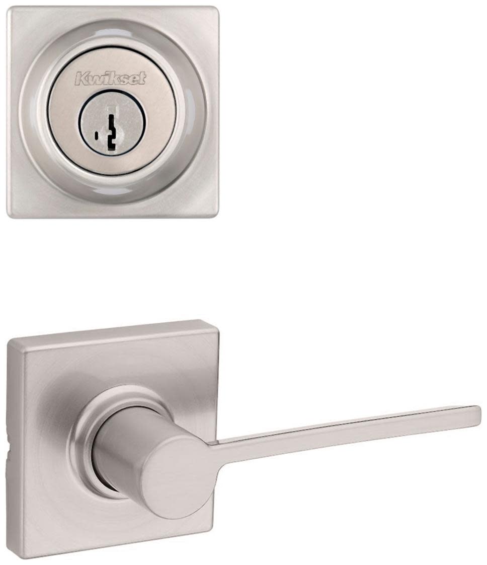 Kwikset 200LRLSQT-660SQT-S Ladera Passage Lever Set and Single Cylinder Keyed Entry Deadbolt Combo with SmartKey from the Signature Series Satin