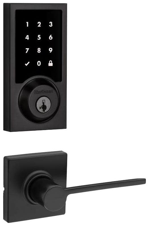 Kwikset 200LRLSQT-916CNTZW-S Ladera Passage Lever and 916 Contemporary Touchscreen Deadbolt Combo Pack with SmartKey and Z-Wave Technology Matte Black