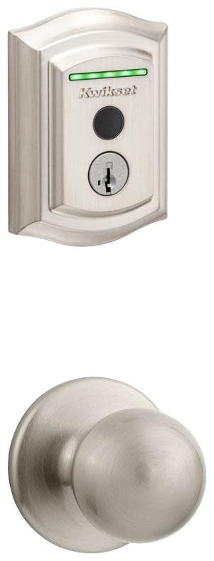 Kwikset 200P-959TRLFPRT-S Polo Passage Knob and 959 Fingerprint Traditional Halo WiFi Enabled Deadbolt Combo Pack with SmartKey Satin Nickel Door