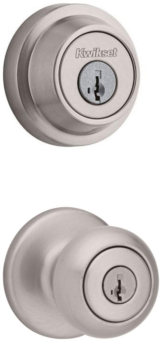 Kwikset 400CV-660RDT-S Cove Single Cylinder Keyed Entry Knob Set and Deadbolt Combo with SmartKey from the Contemporary Collection Satin Nickel Door