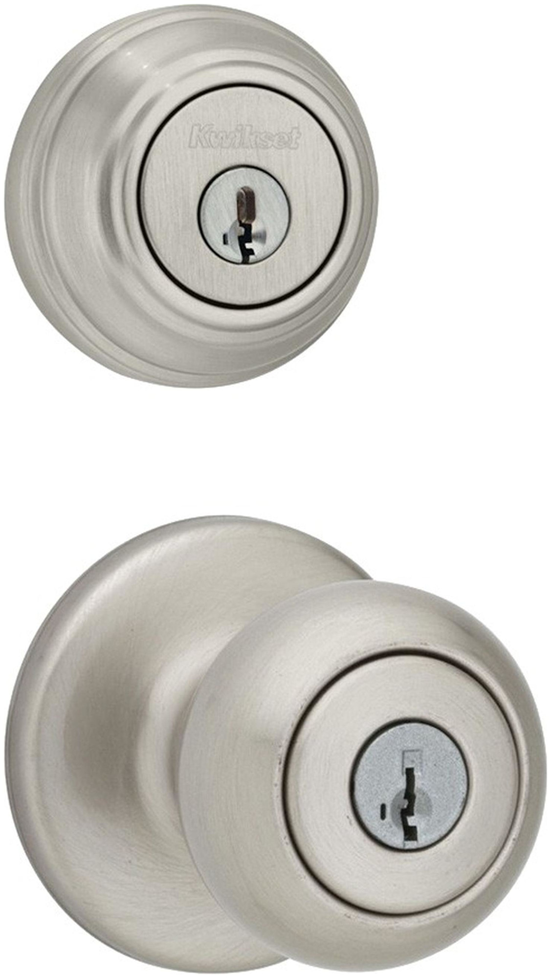Kwikset 400CV-980-S Cove (Round Rosette) Knob and 980 Deadbolt Combo Pack with SmartKey Satin Nickel Door Hardware Door Knob Combo Packs Keyed Entry