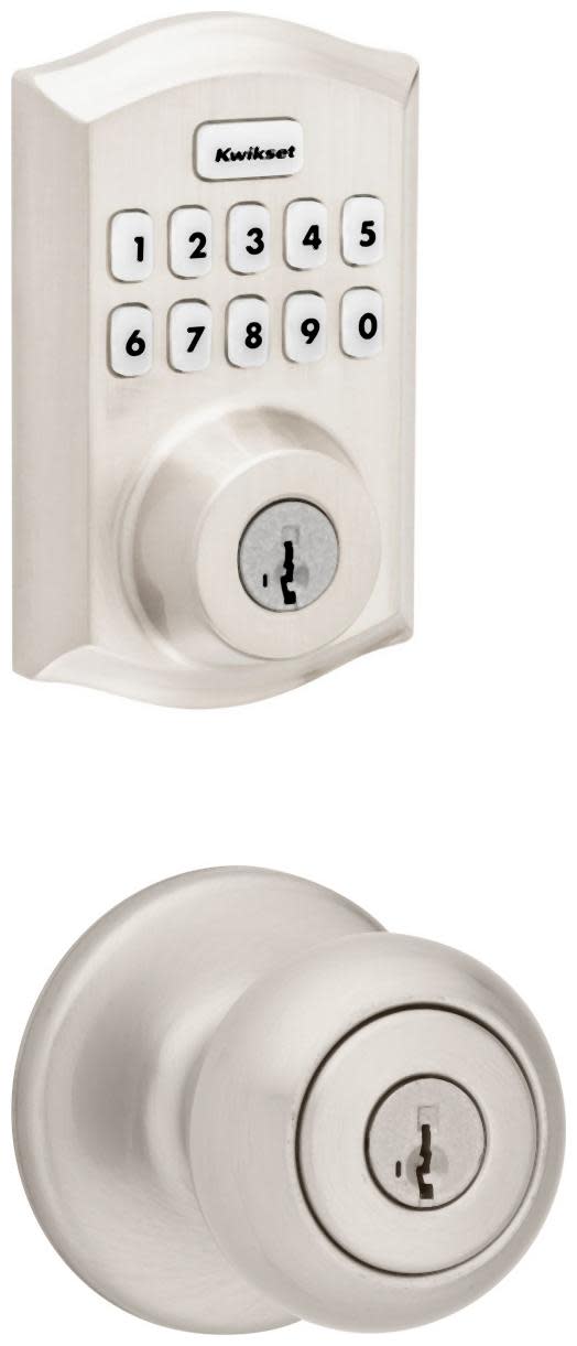 Kwikset 400CV-620TRLZW700-S Cove Single Cylinder Keyed Entry Knob Set and Electronic Keyless Entry Deadbolt Combo Pack with SmartKey from the Home