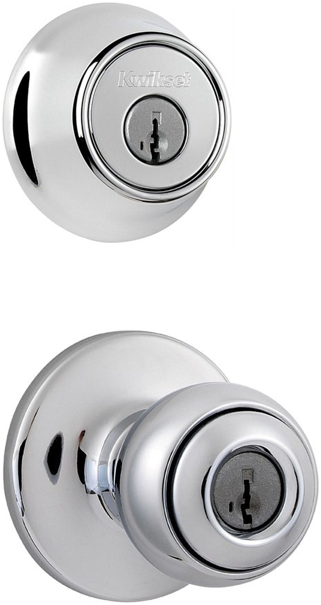 Kwikset 400P-660-S Polo (Round Rosette) Knob and 660 Deadbolt Combo Pack with SmartKey Polished Chrome Door Hardware Door Knob Combo Packs Keyed Entry