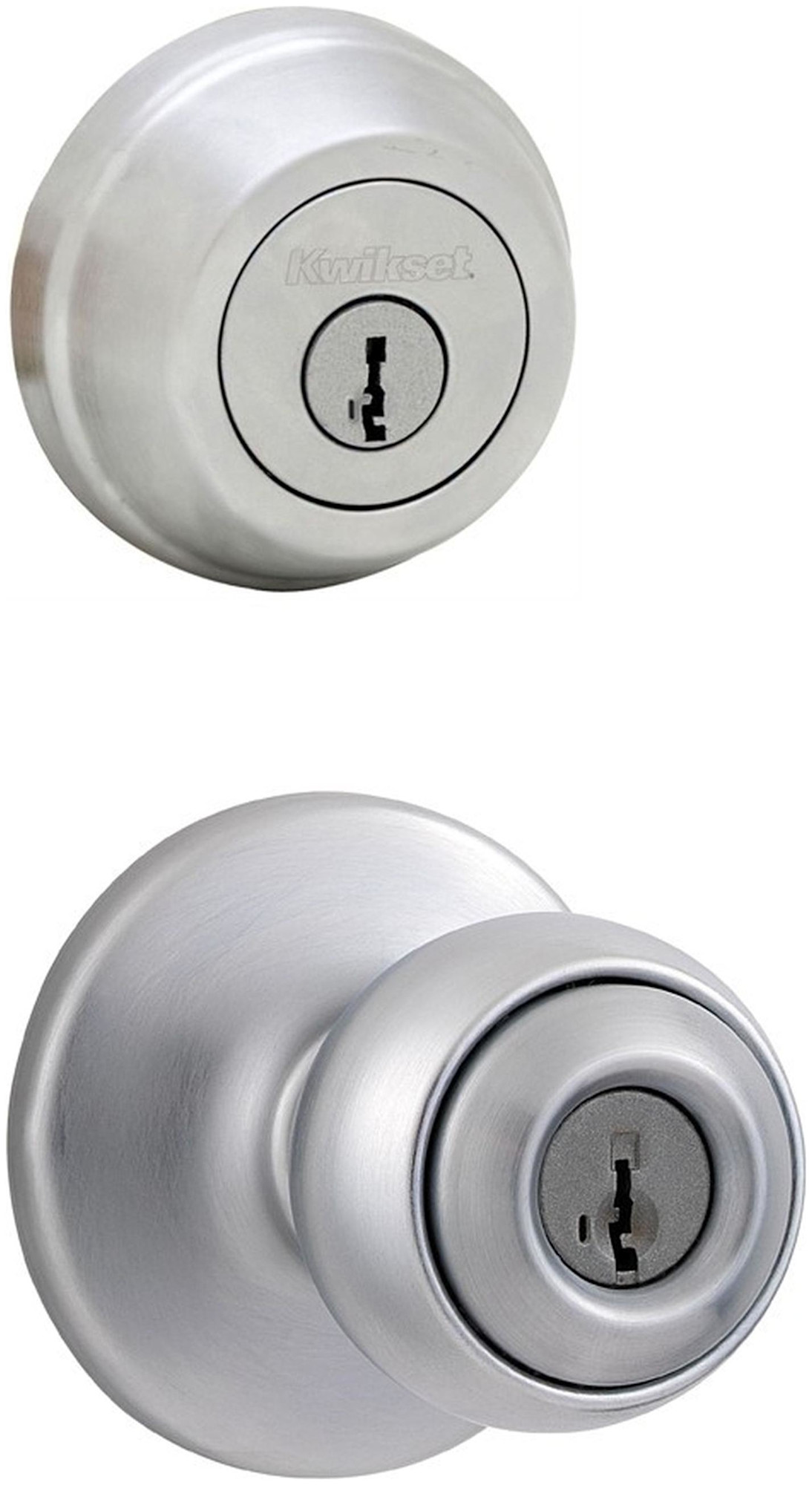 Kwikset 400P-780-S Polo (Round Rosette) Knob and 780 Deadbolt Combo Pack with SmartKey Satin Chrome Door Hardware Door Knob Combo Packs Keyed Entry